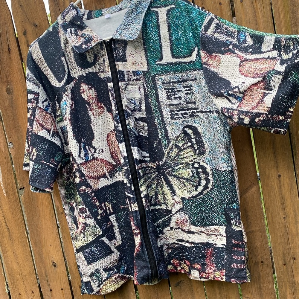 SZA CTRL Faux Fleece Printed Zip Up Shirt